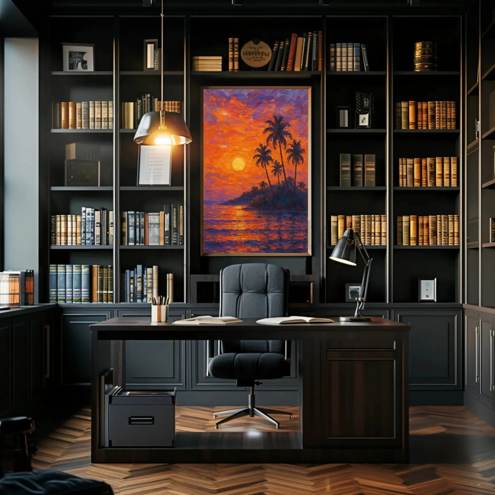 Tropical Sunset Tranquility: Artistic Travel Poster PosterGoat