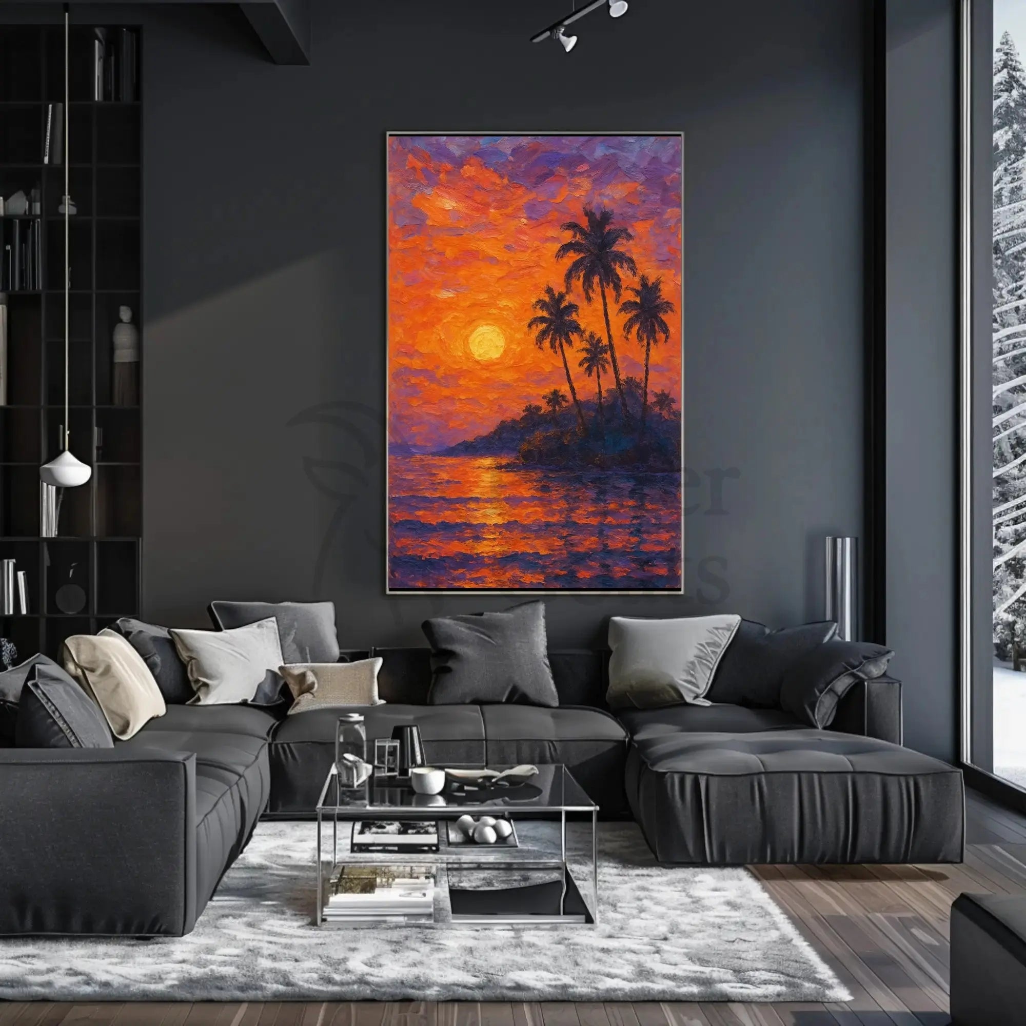 Tropical Sunset Tranquility: Artistic Travel Poster PosterGoat