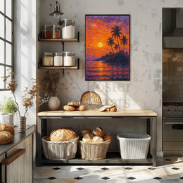 Tropical Sunset Tranquility: Artistic Travel Poster PosterGoat