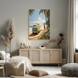 Tropical Surf Adventure on a Vibrant Travel Poster PosterGoat