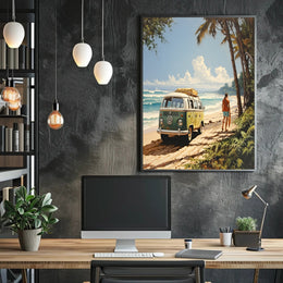 Tropical Surf Adventure on a Vibrant Travel Poster PosterGoat