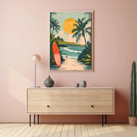 Tropical Surfboard Adventure Vintage Travel Poster PosterGoat