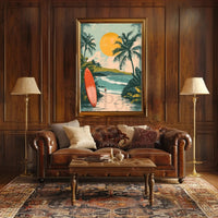 Tropical Surfboard Adventure Vintage Travel Poster PosterGoat