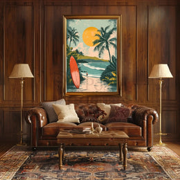 Tropical Surfboard Adventure Vintage Travel Poster PosterGoat