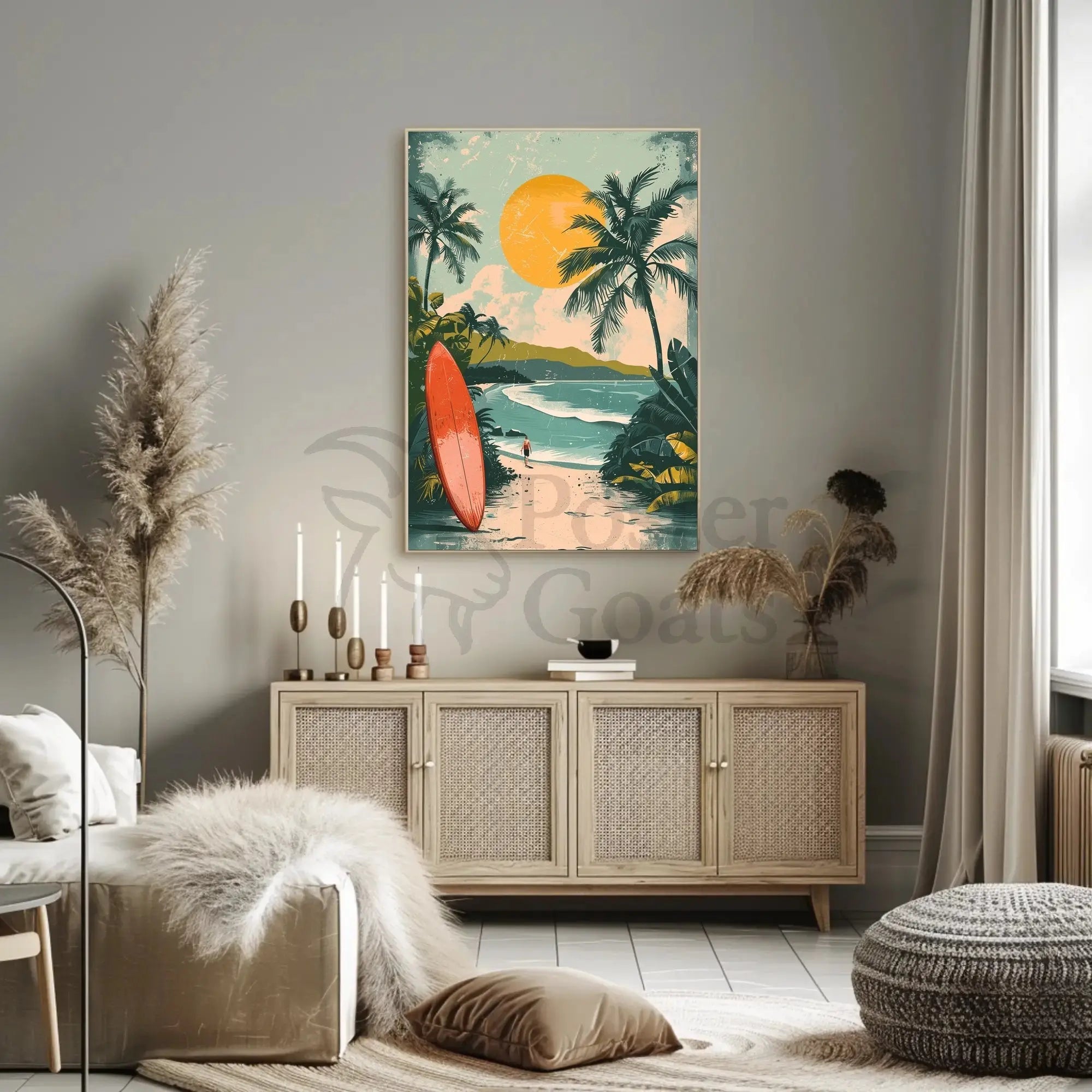 Tropical Surfboard Adventure Vintage Travel Poster PosterGoat