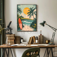 Tropical Surfboard Adventure Vintage Travel Poster PosterGoat