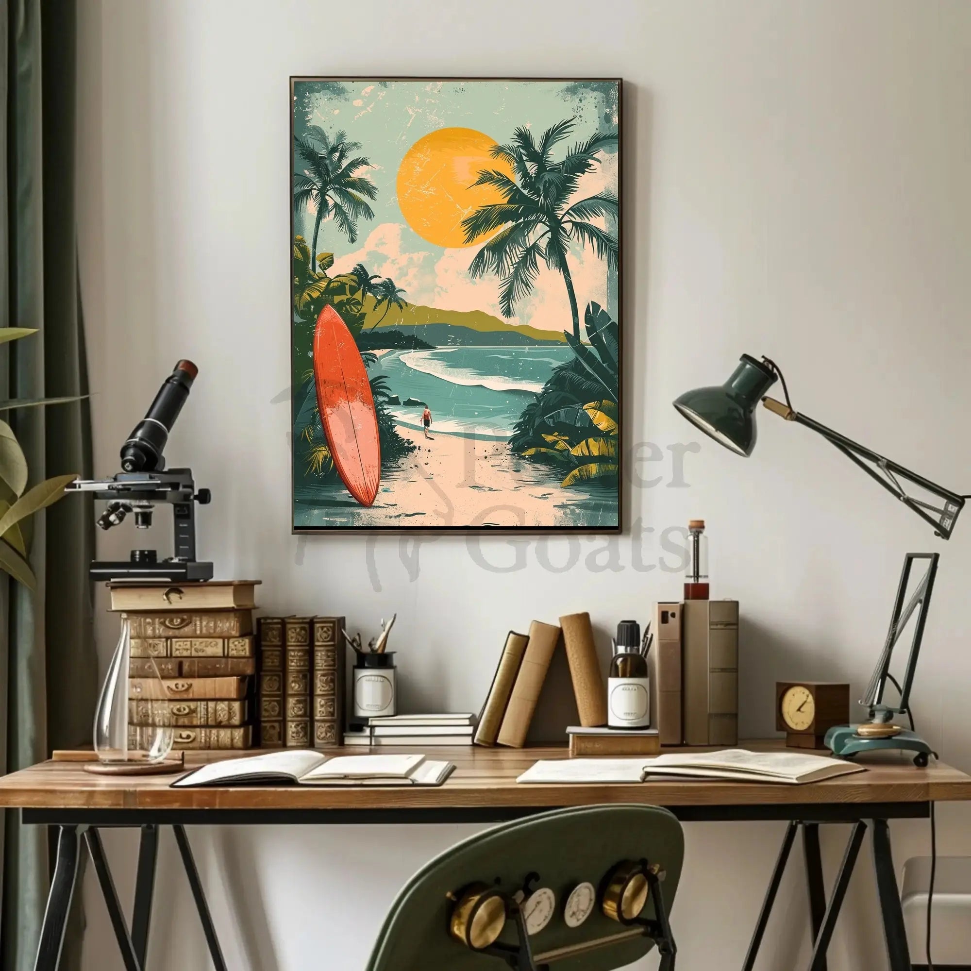 Tropical Surfboard Adventure Vintage Travel Poster PosterGoat