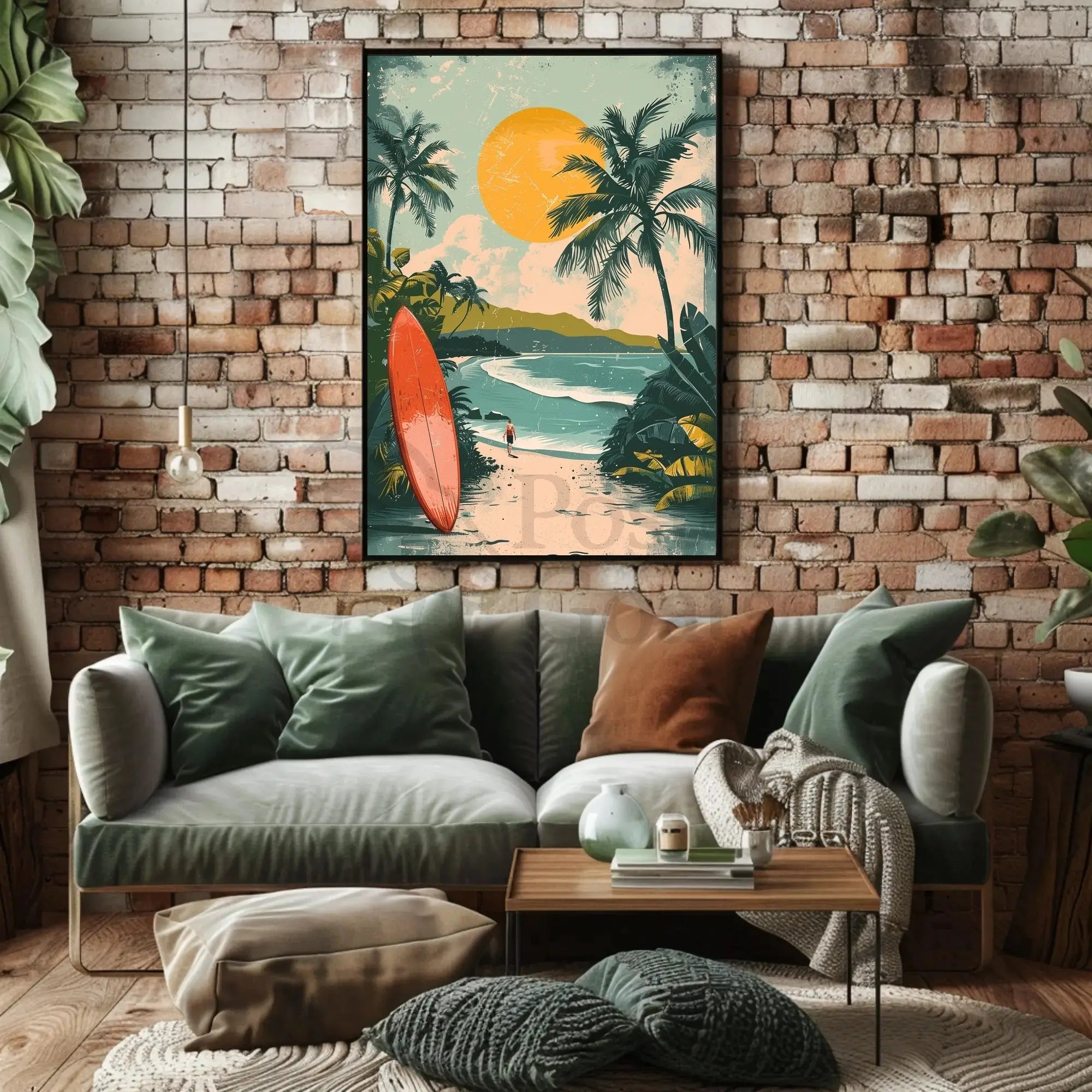 Tropical Surfboard Adventure Vintage Travel Poster PosterGoat