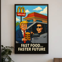 Trump Elon Fast Food Future Satirical Pop Culture Poster PosterGoat