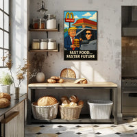 Trump Elon Fast Food Future Satirical Pop Culture Poster PosterGoat