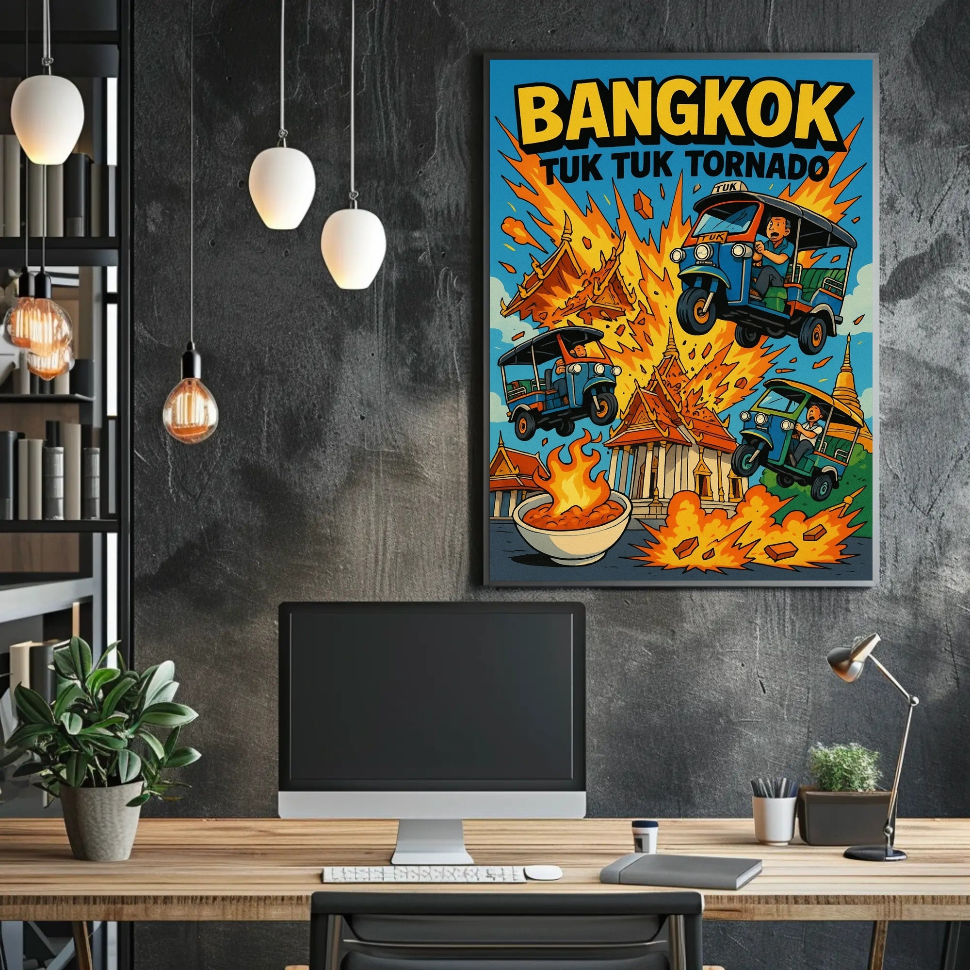 Tuk Tuk Tornado Adventure in Bangkok Urban or Cityscape Poster PosterGoat