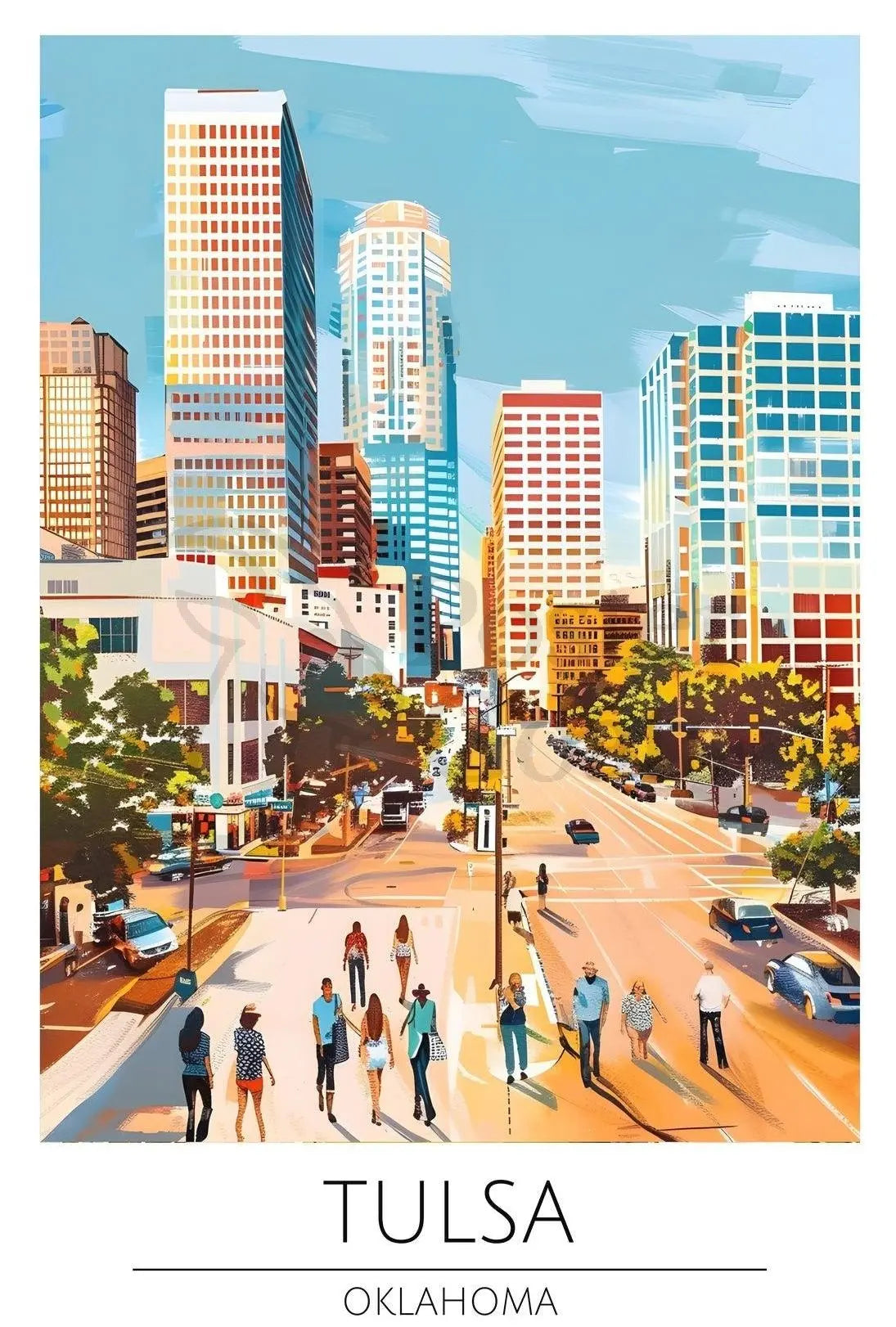 Tulsa Cityscape Vibrant Modern Travel Poster PosterGoat