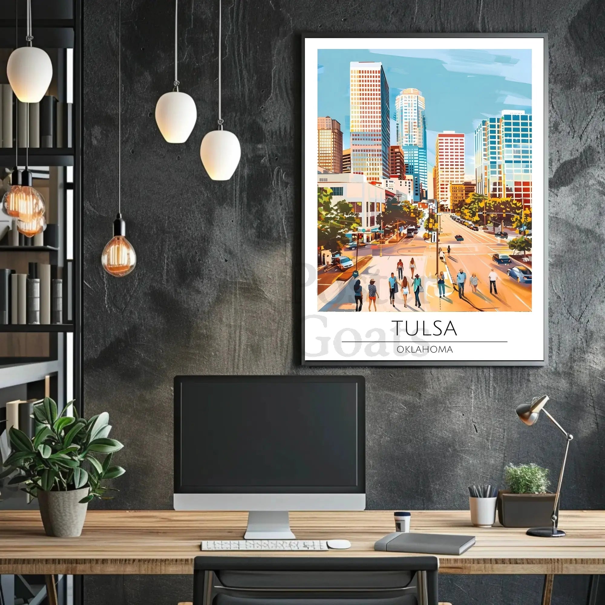 Tulsa Cityscape Vibrant Modern Travel Poster PosterGoat
