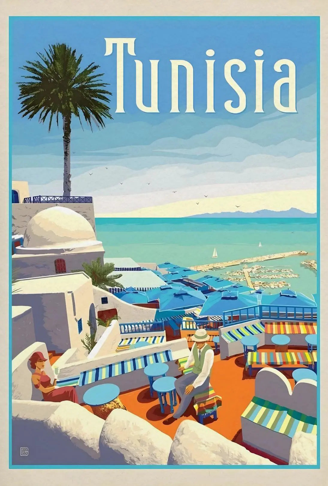 Tunisian Coastal Scene Evokes Mediterranean Leisure Travel Poster PosterGoat