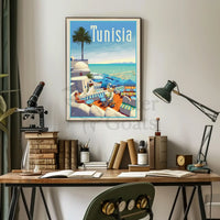 Tunisian Coastal Scene Evokes Mediterranean Leisure Travel Poster PosterGoat