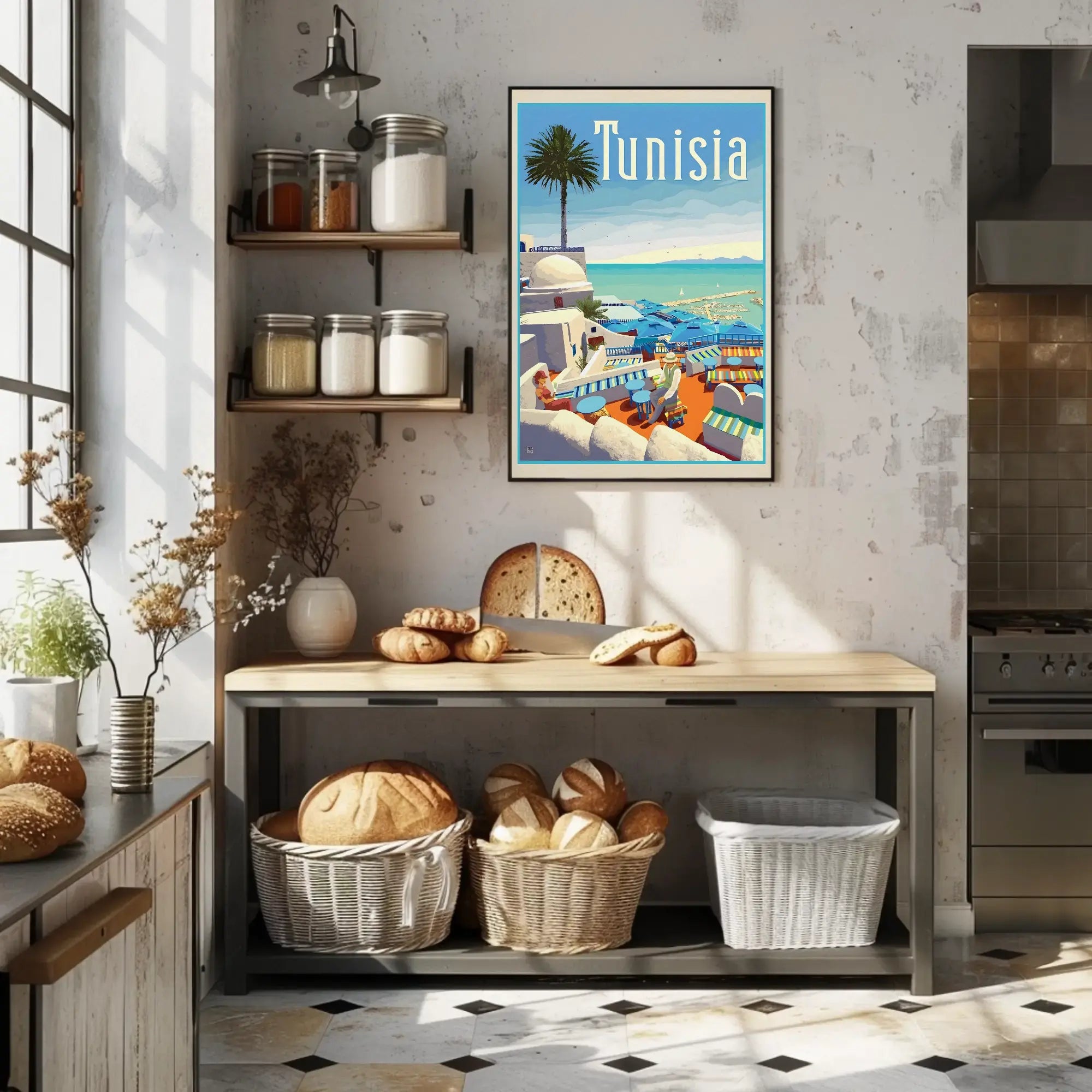 Tunisian Coastal Scene Evokes Mediterranean Leisure Travel Poster PosterGoat