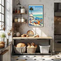 Tunisian Coastal Scene Evokes Mediterranean Leisure Travel Poster PosterGoat