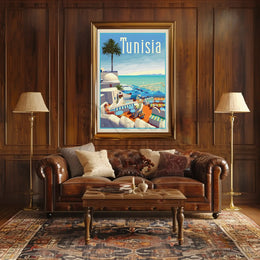 Tunisian Coastal Scene Evokes Mediterranean Leisure Travel Poster PosterGoat
