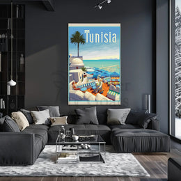 Tunisian Coastal Scene Evokes Mediterranean Leisure Travel Poster PosterGoat