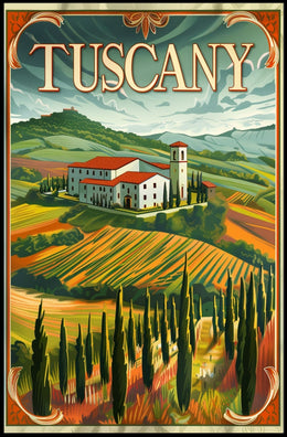Tuscany Countryside Vintage Landscape Travel Poster PosterGoat