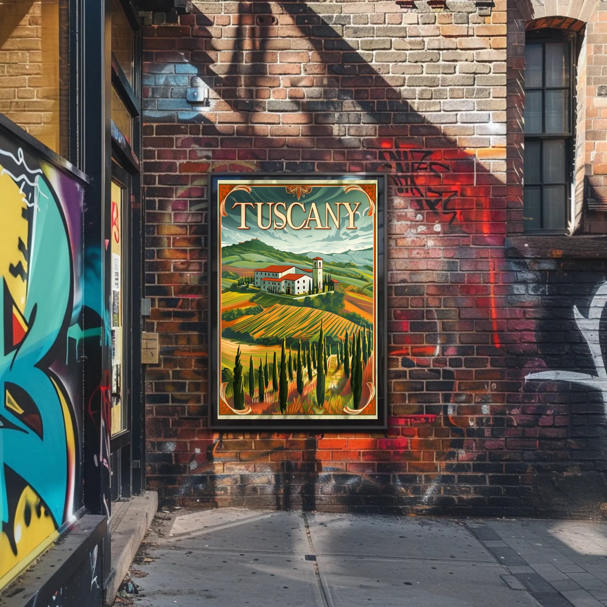 Tuscany Countryside Vintage Landscape Travel Poster PosterGoat