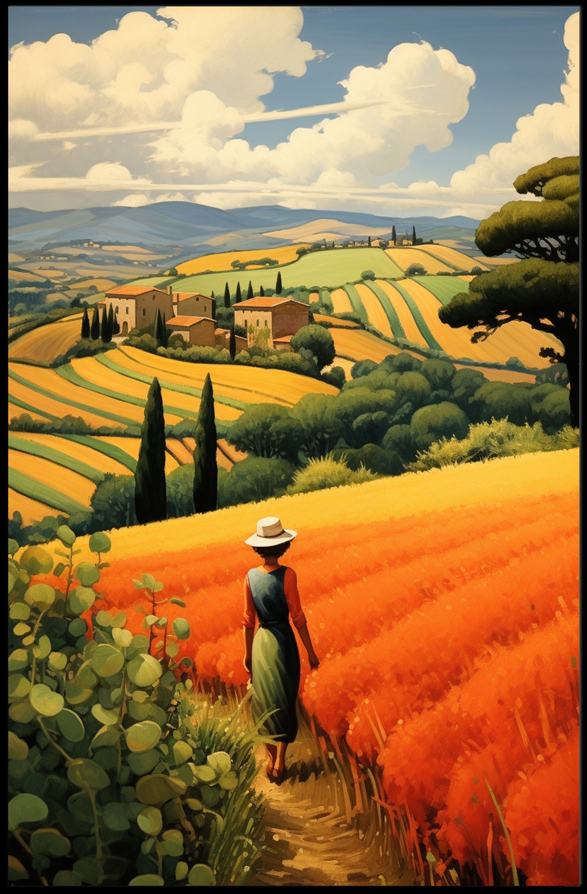 Tuscany Landscape with Woman Travel Poster PosterGoat