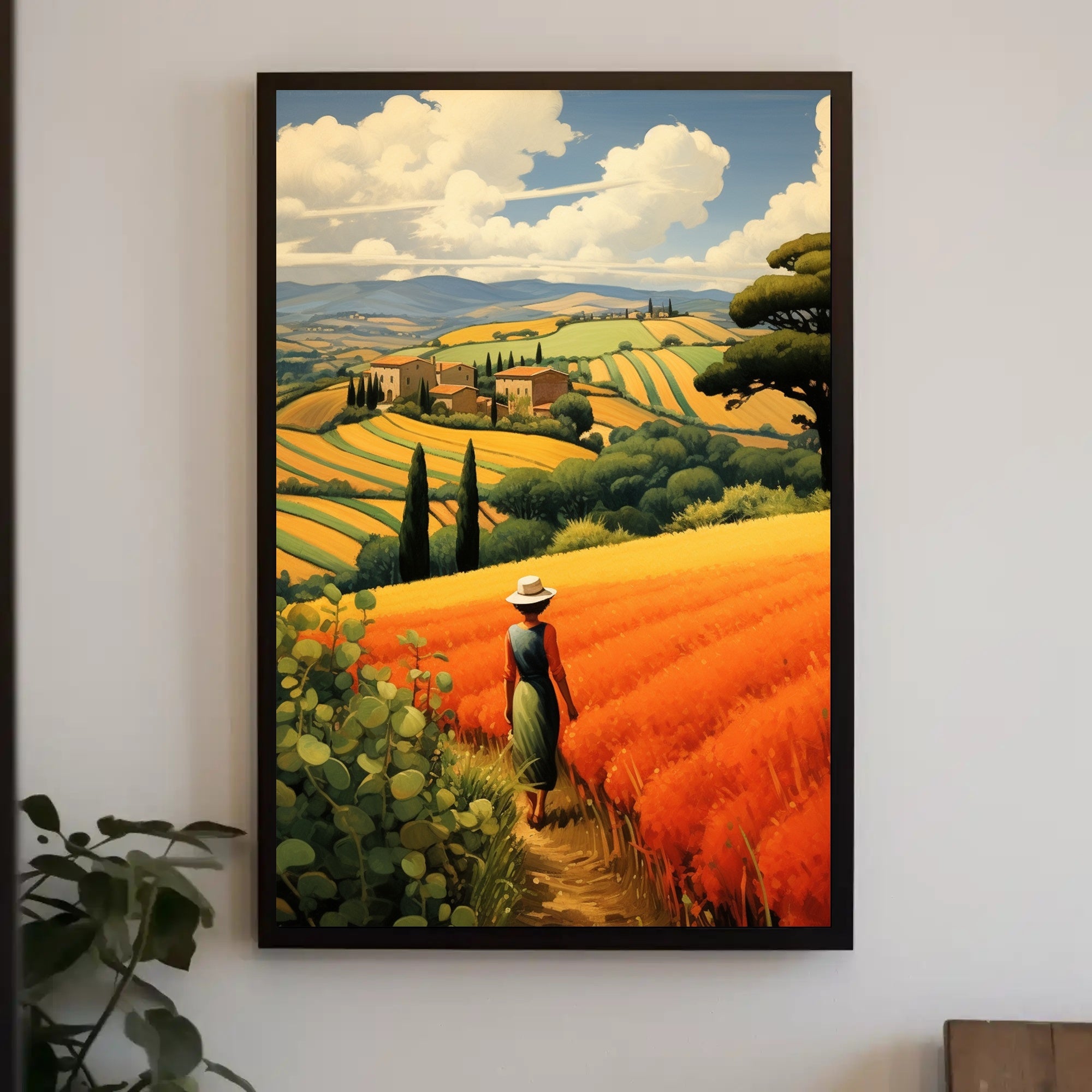 Tuscany Landscape with Woman Travel Poster PosterGoat