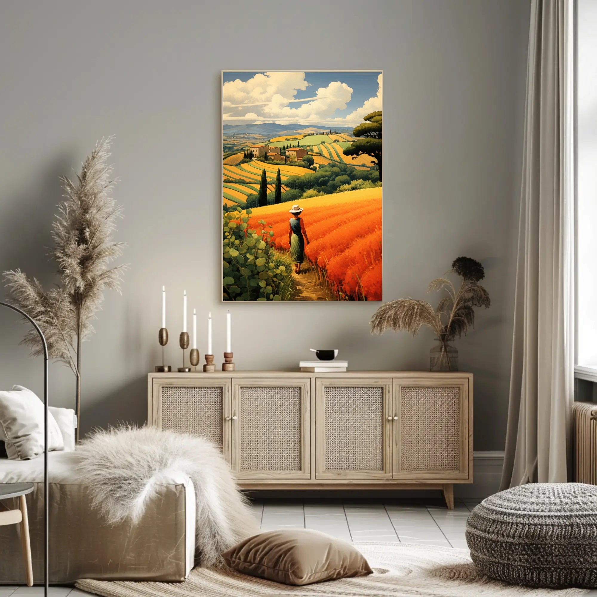 Tuscany Landscape with Woman Travel Poster PosterGoat