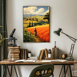 Tuscany Landscape with Woman Travel Poster PosterGoat