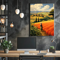 Tuscany Landscape with Woman Travel Poster PosterGoat