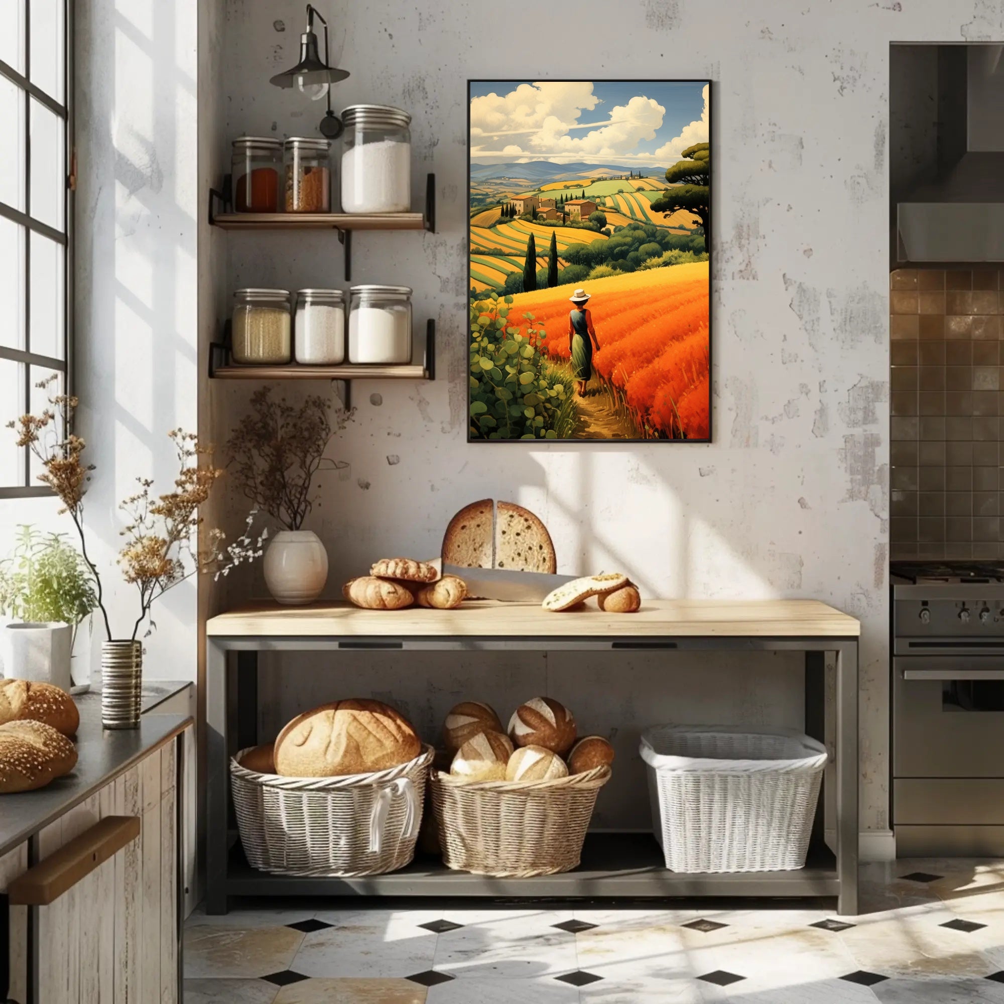 Tuscany Landscape with Woman Travel Poster PosterGoat