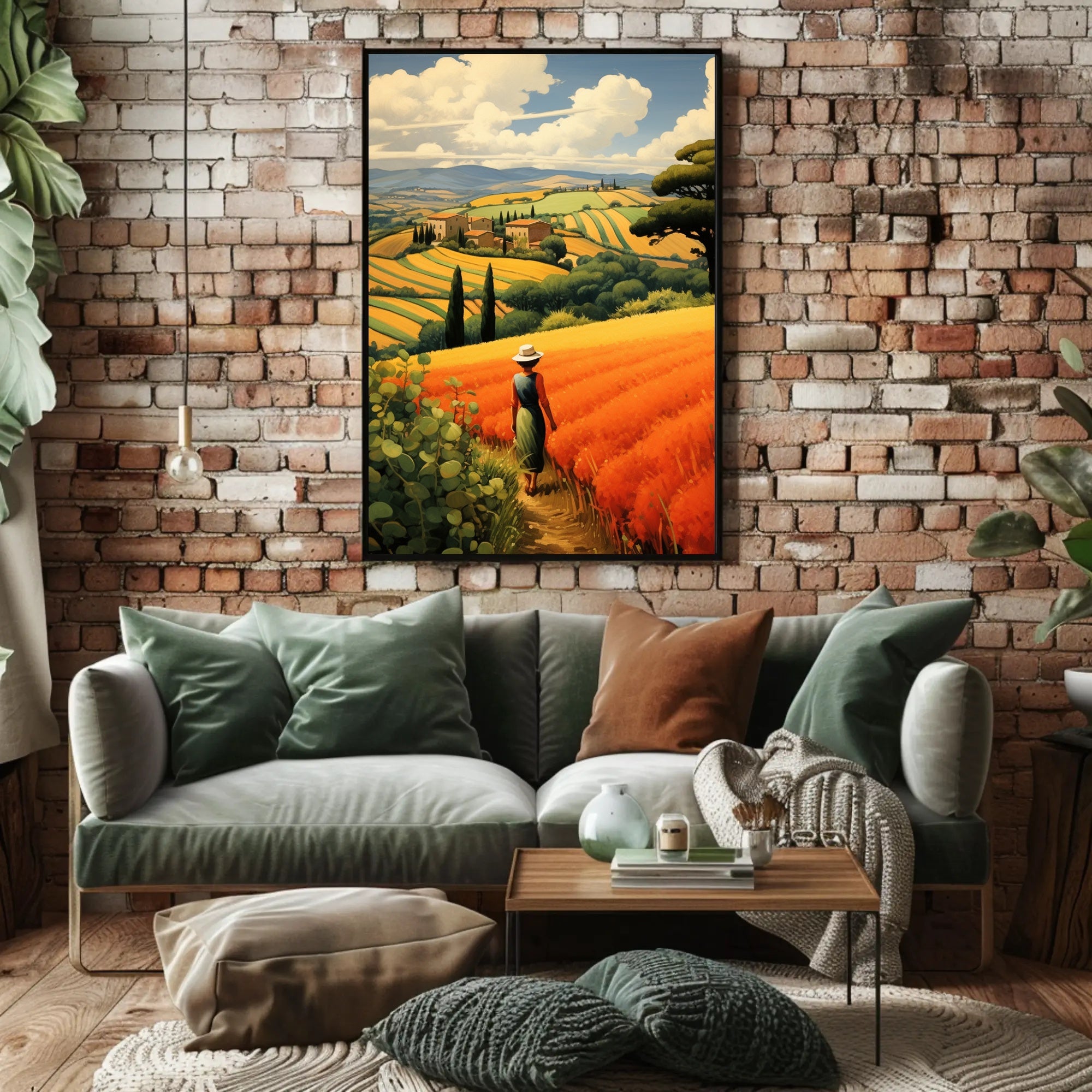 Tuscany Landscape with Woman Travel Poster PosterGoat