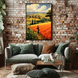 Tuscany Landscape with Woman Travel Poster PosterGoat