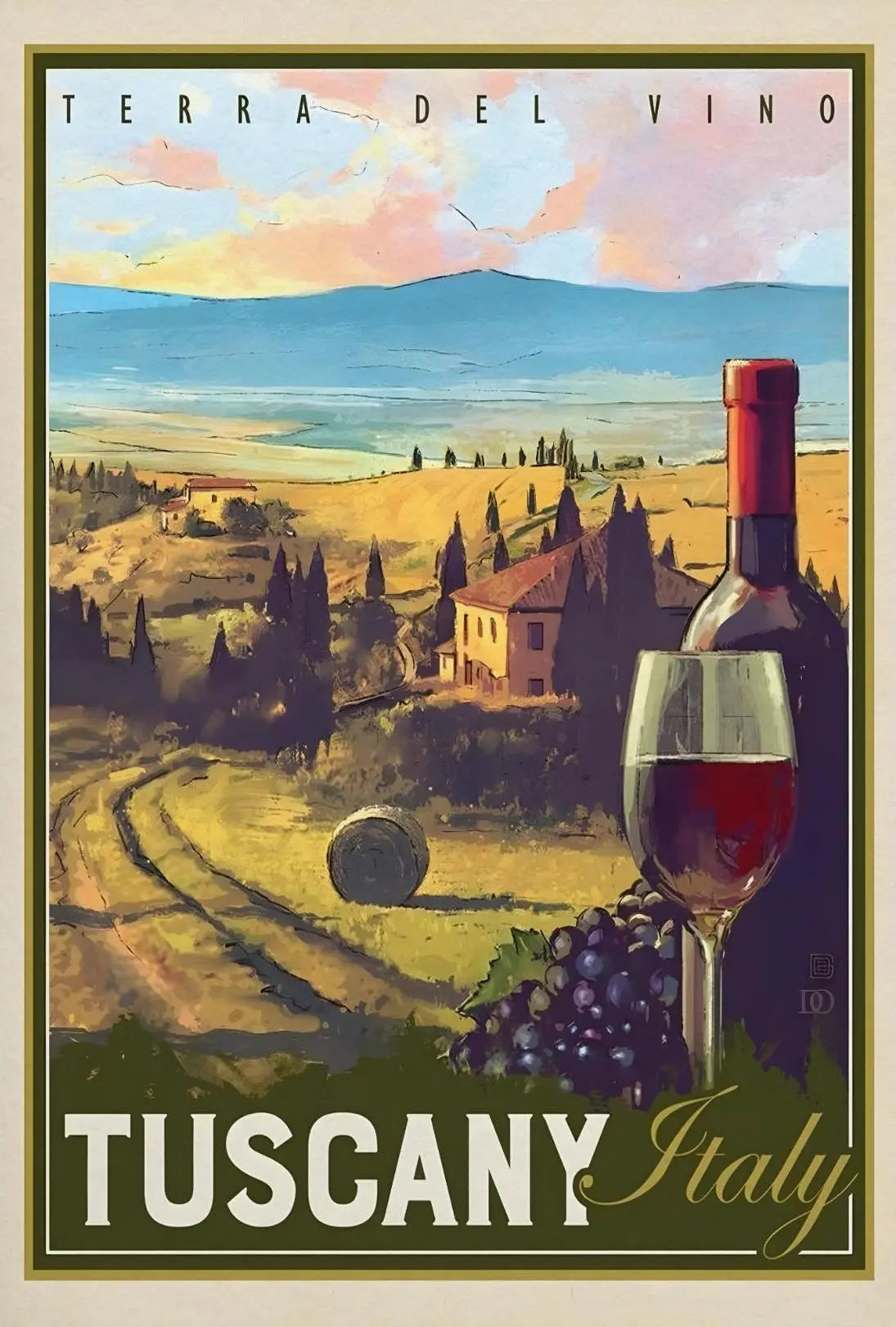 Tuscany Vintage Wine Travel Destination Poster PosterGoat
