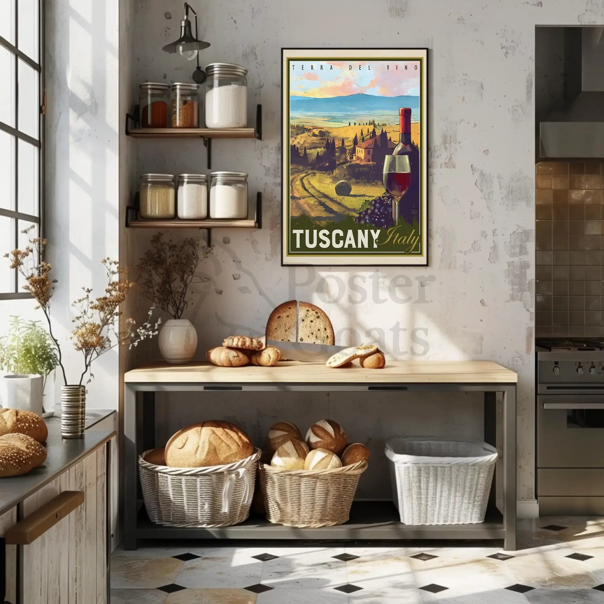 Tuscany Vintage Wine Travel Destination Poster PosterGoat