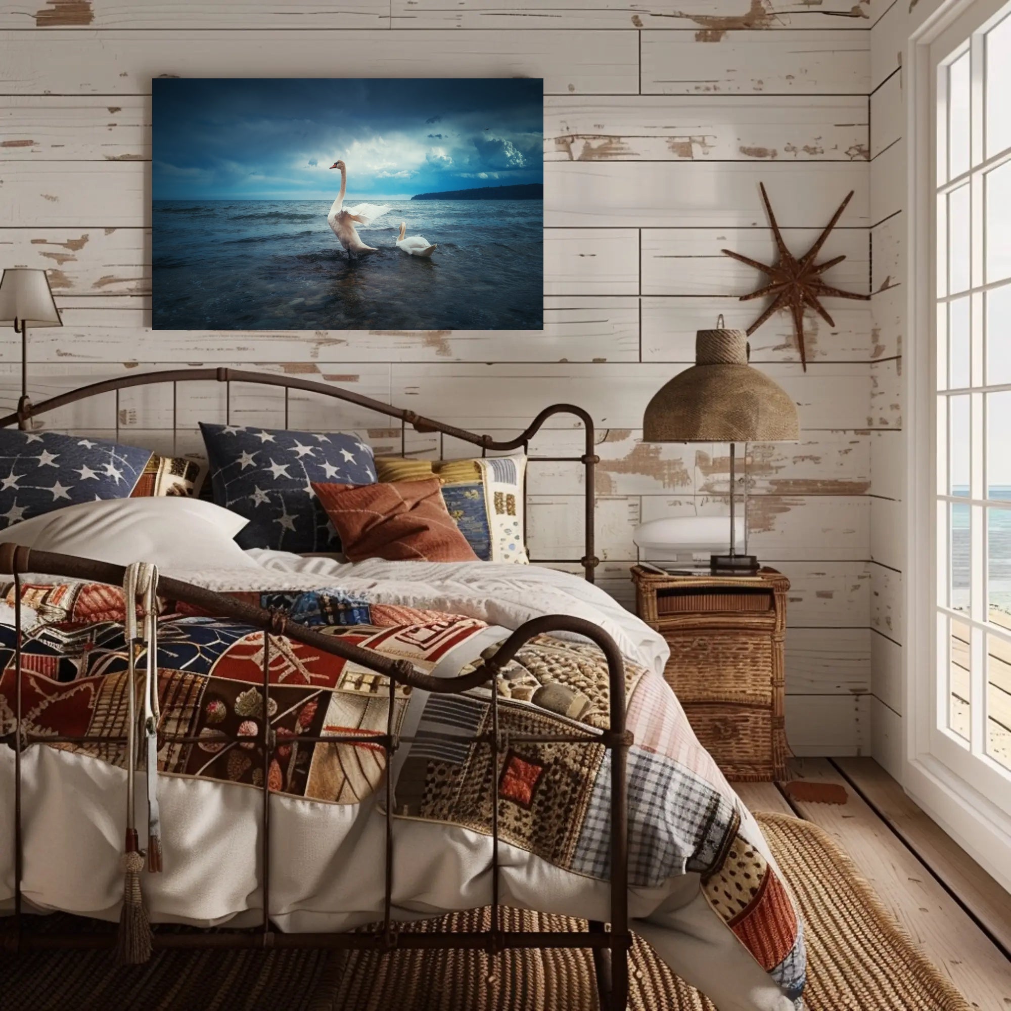 Two Swans in Serene Nature Setting Animal Poster PosterGoat