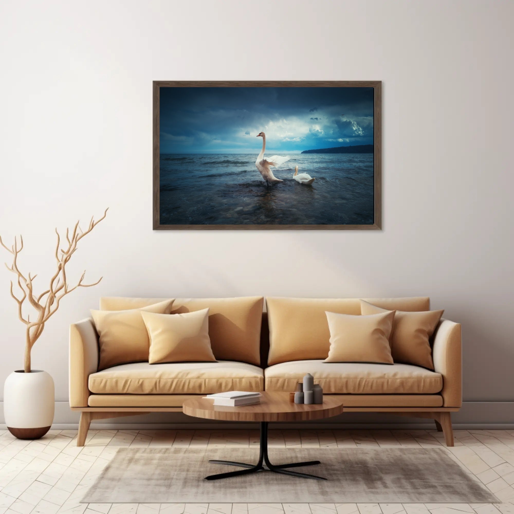 Two Swans in Serene Nature Setting Animal Poster PosterGoat