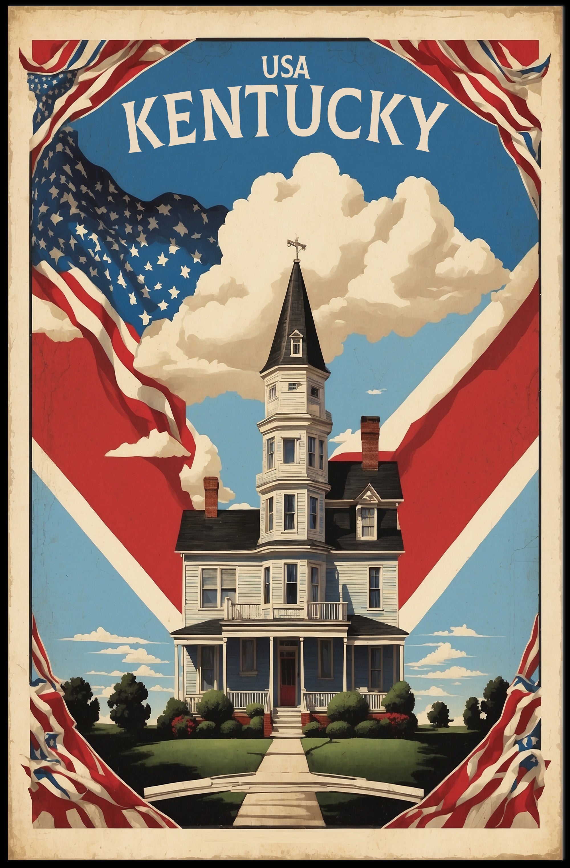 USA Kentucky Vintage House Travel Poster PosterGoat
