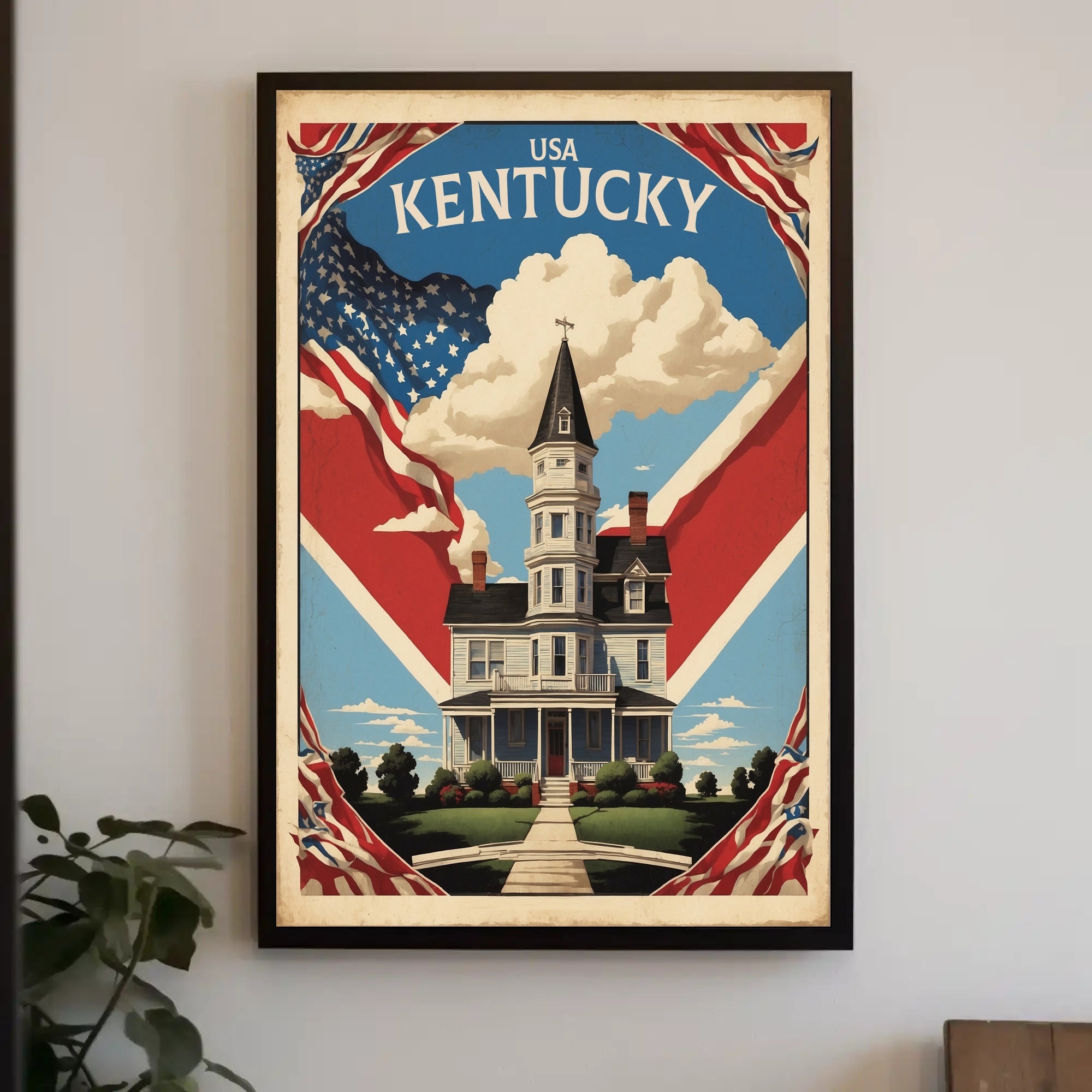 USA Kentucky Vintage House Travel Poster PosterGoat