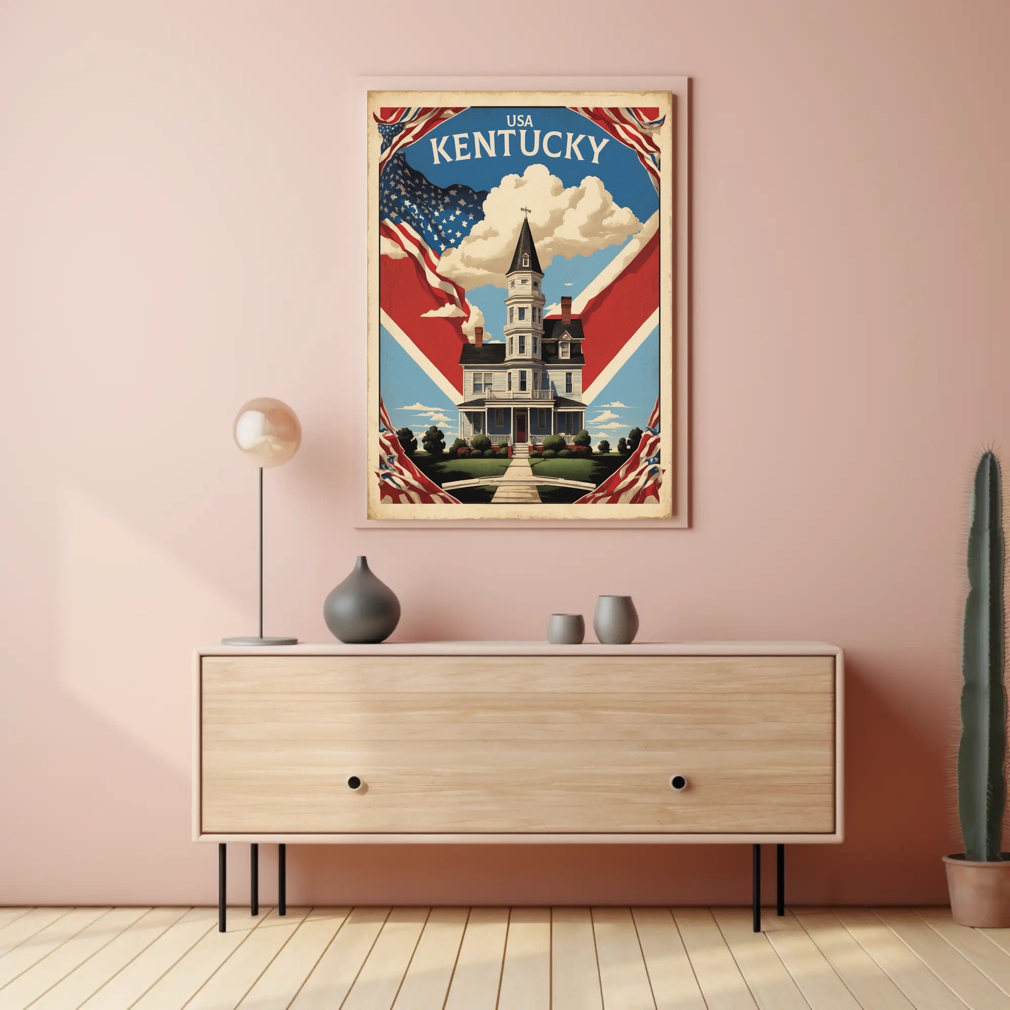 USA Kentucky Vintage House Travel Poster PosterGoat