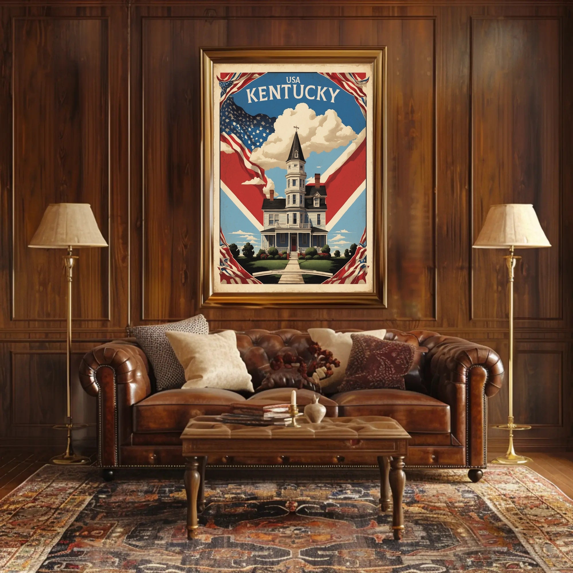 USA Kentucky Vintage House Travel Poster PosterGoat