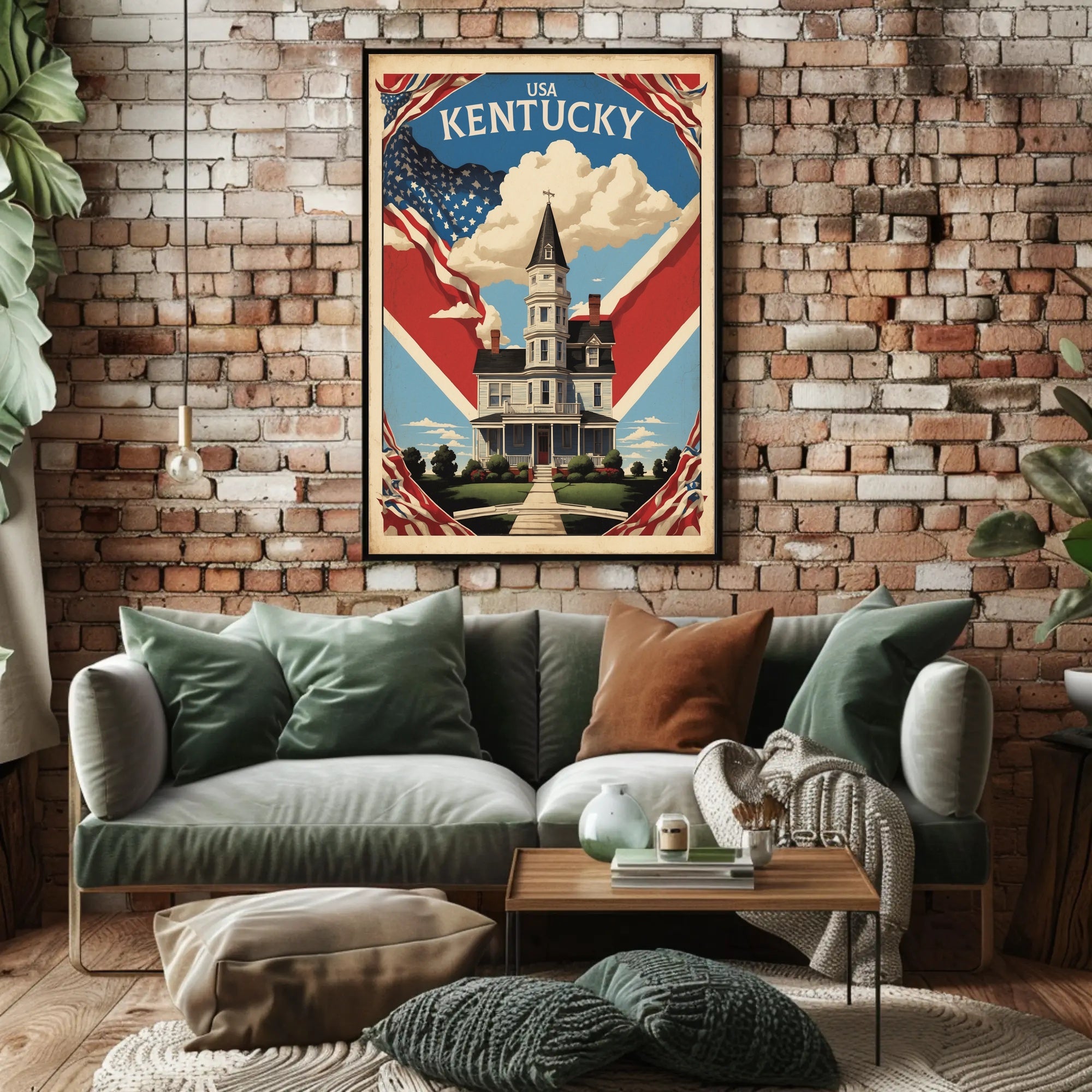 USA Kentucky Vintage House Travel Poster PosterGoat