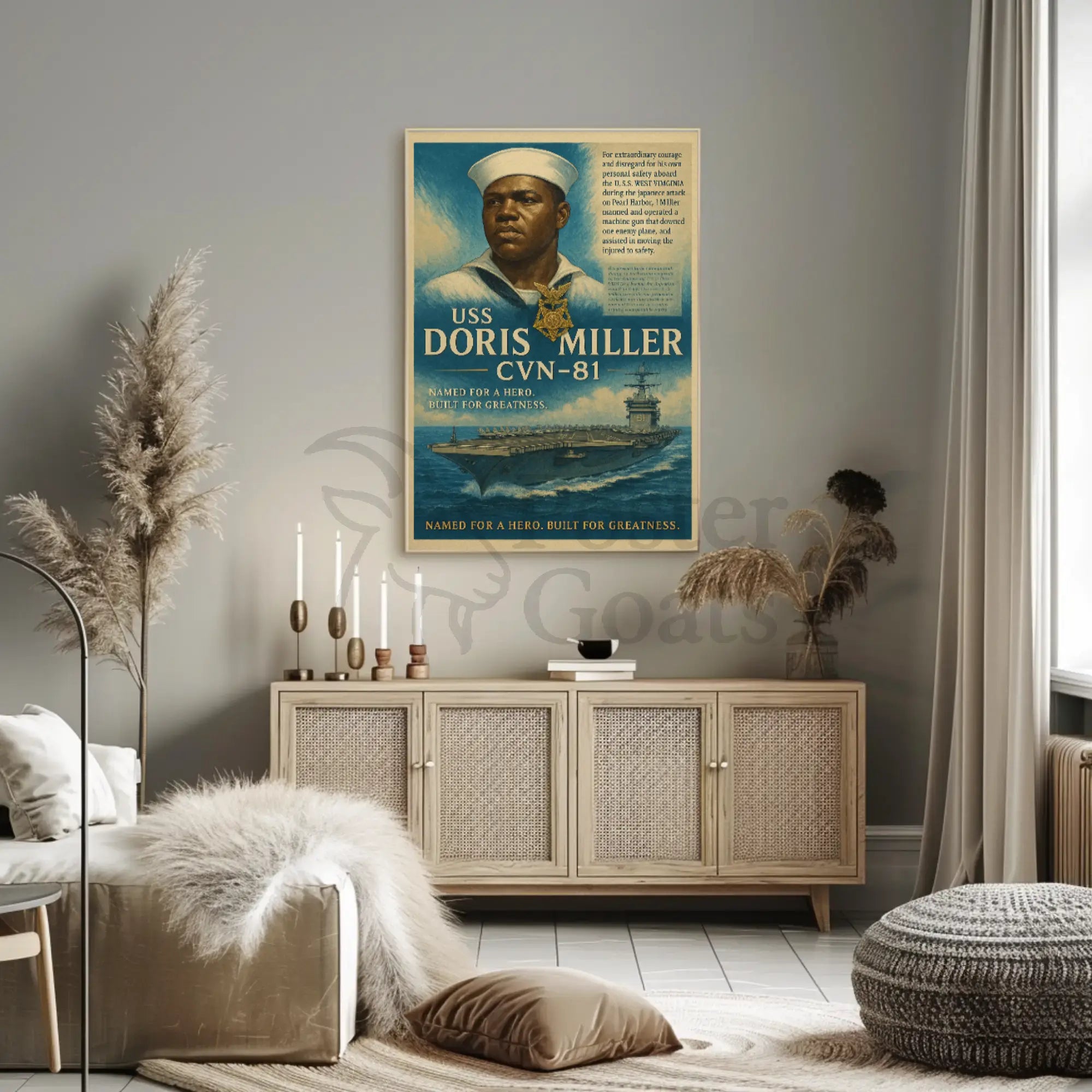 USS Doris Miller WWII Heroism Propaganda Poster PosterGoat