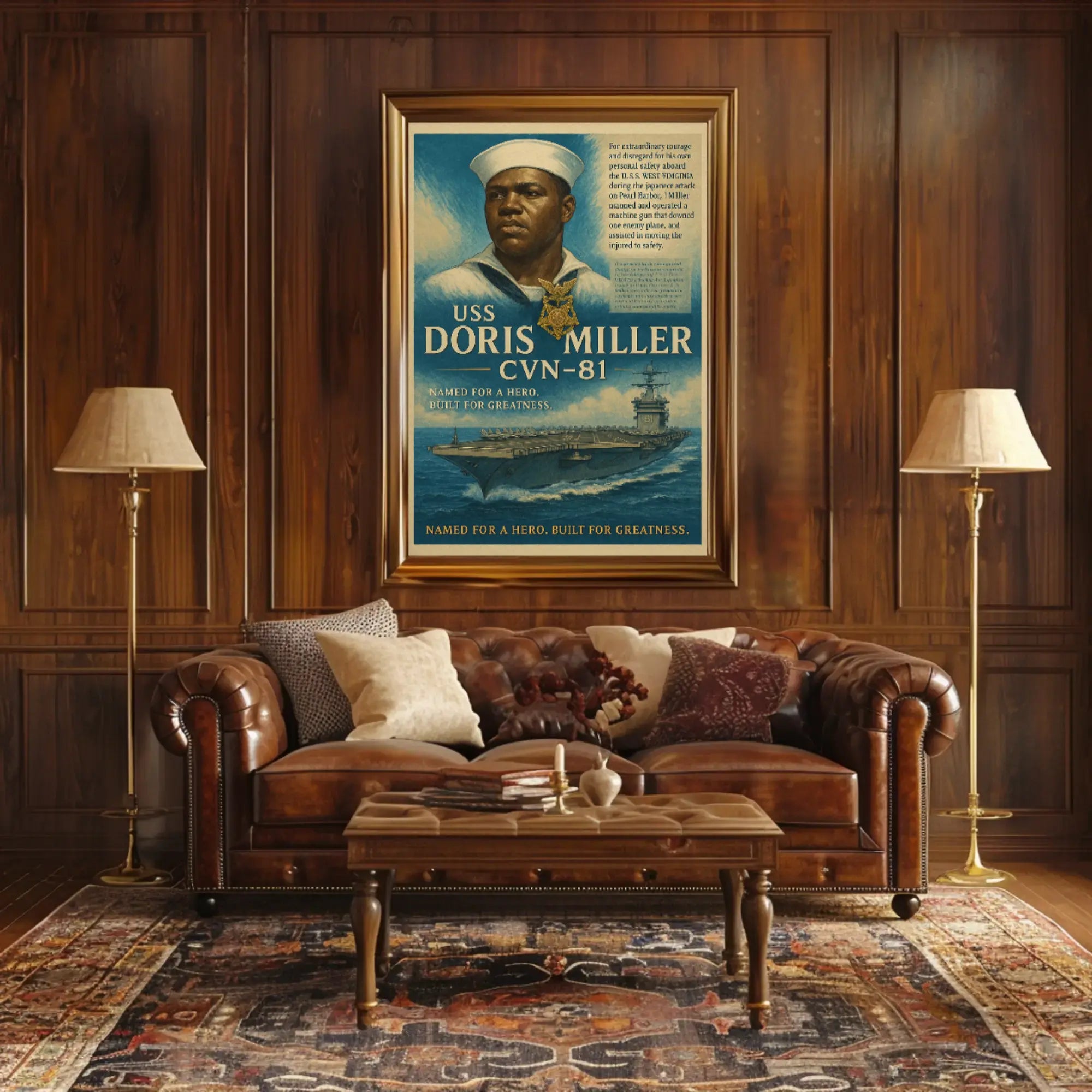 USS Doris Miller WWII Heroism Propaganda Poster PosterGoat