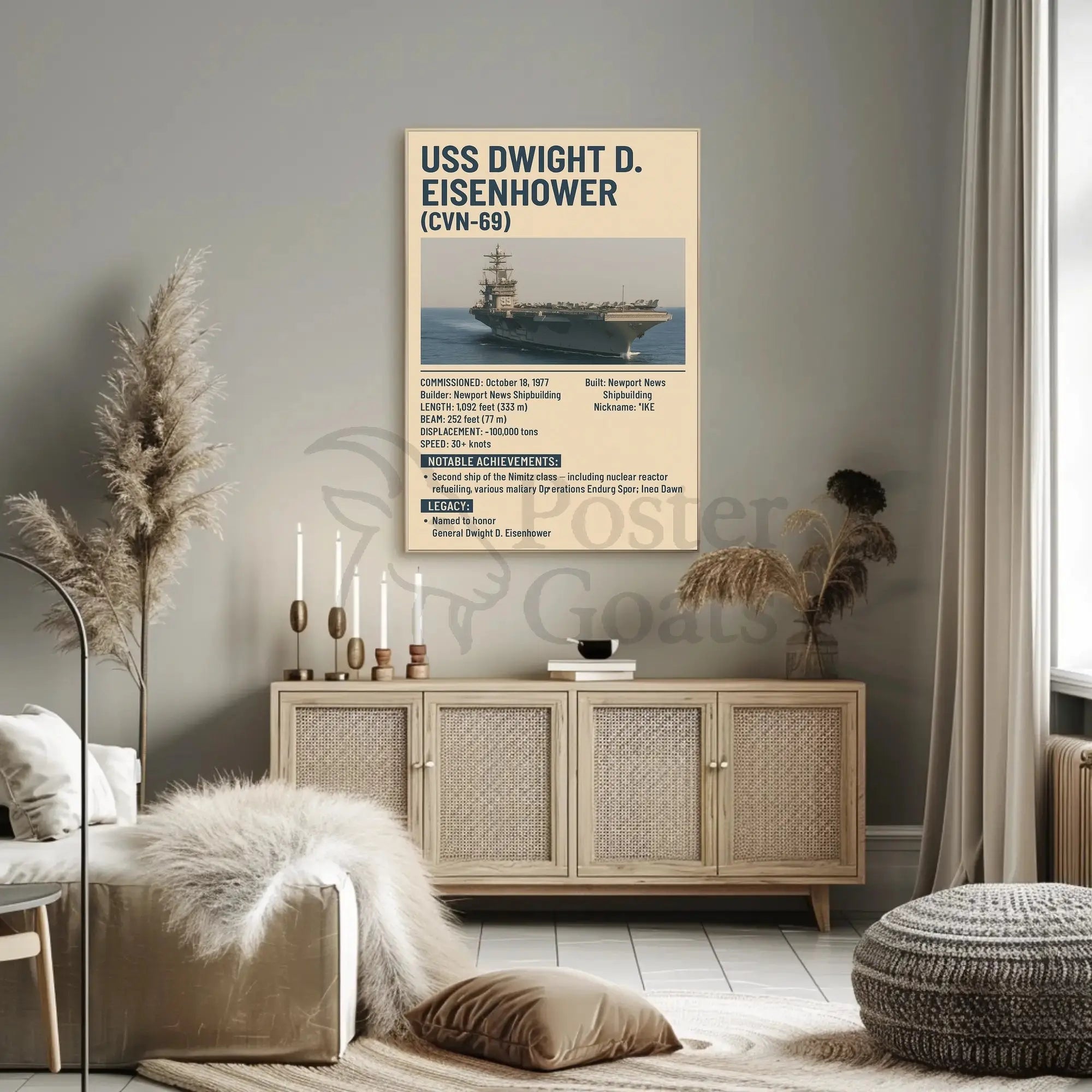 USS Dwight D. Eisenhower Nimitz-Class Aircraft Carrier Military Poster PosterGoat