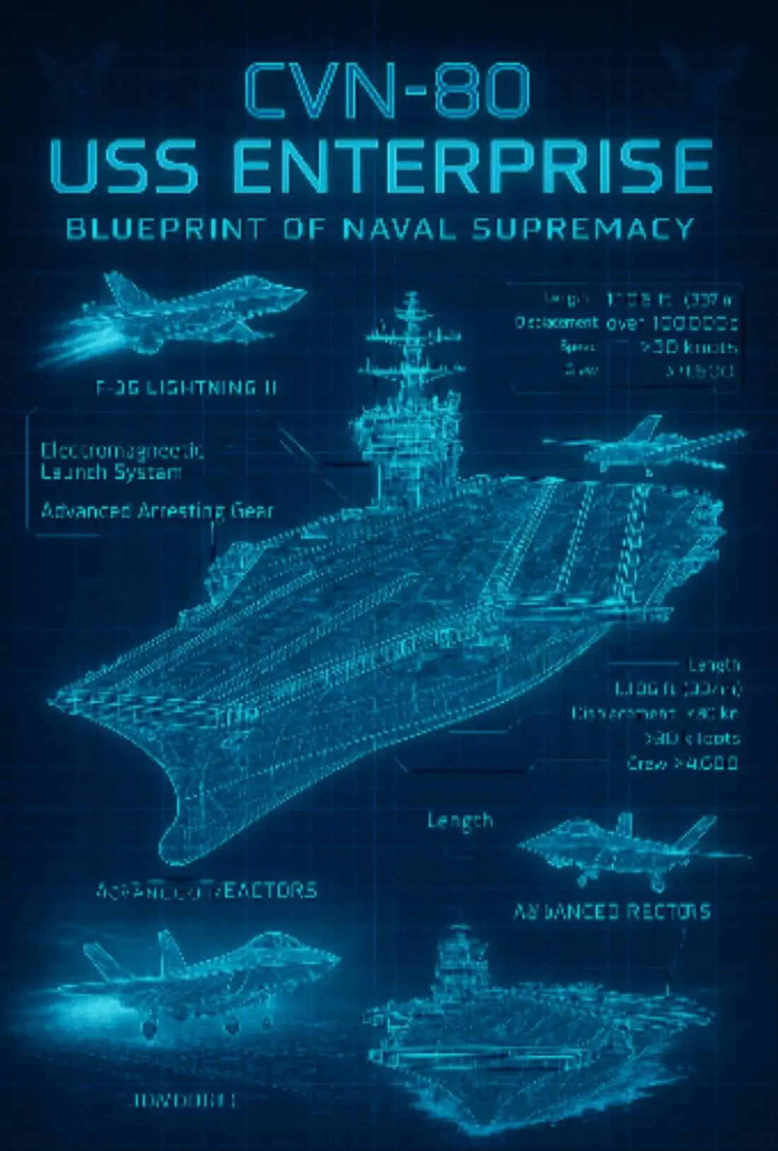 USS Enterprise CVN-80 Blueprint Military Poster PosterGoat