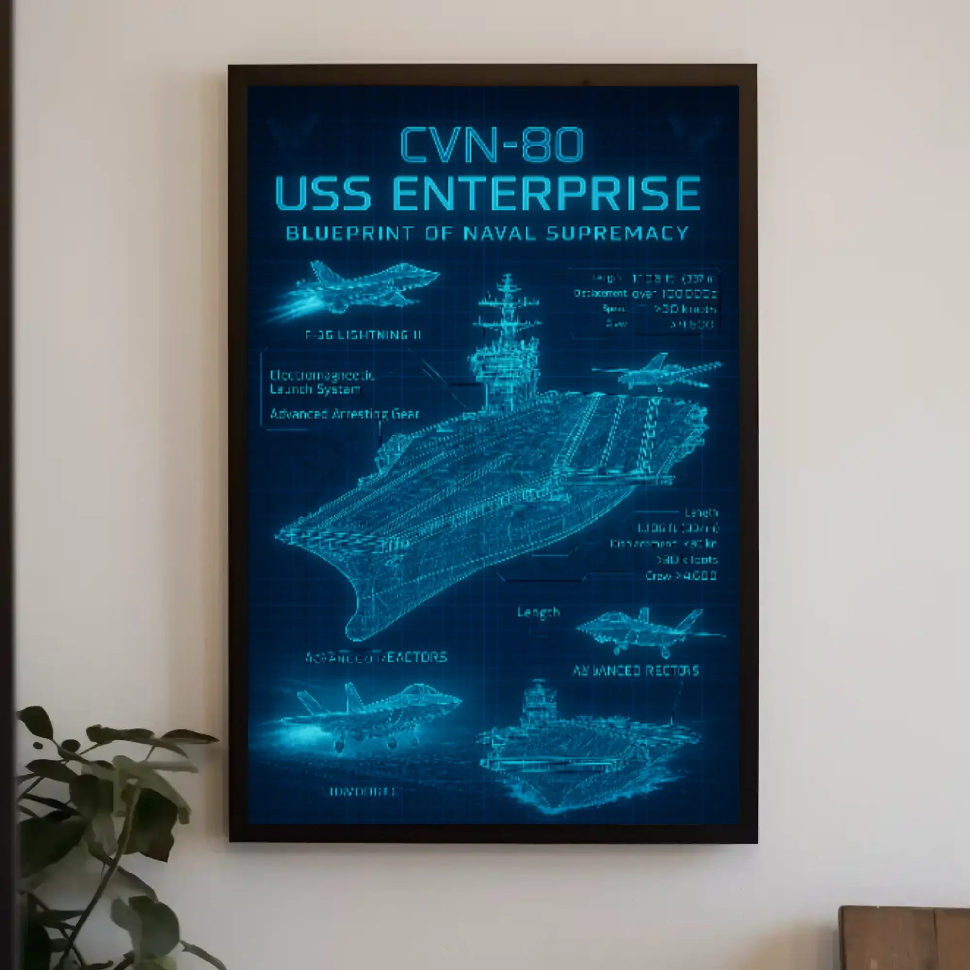 USS Enterprise CVN-80 Blueprint Military Poster PosterGoat