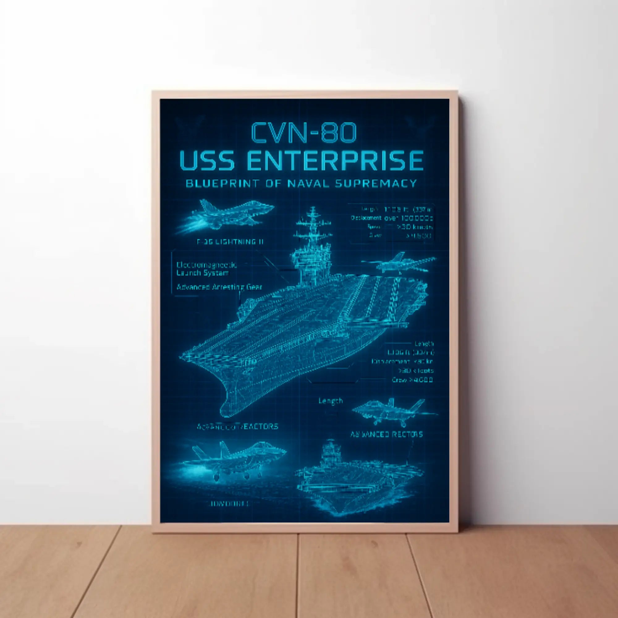 USS Enterprise CVN-80 Blueprint Military Poster PosterGoat
