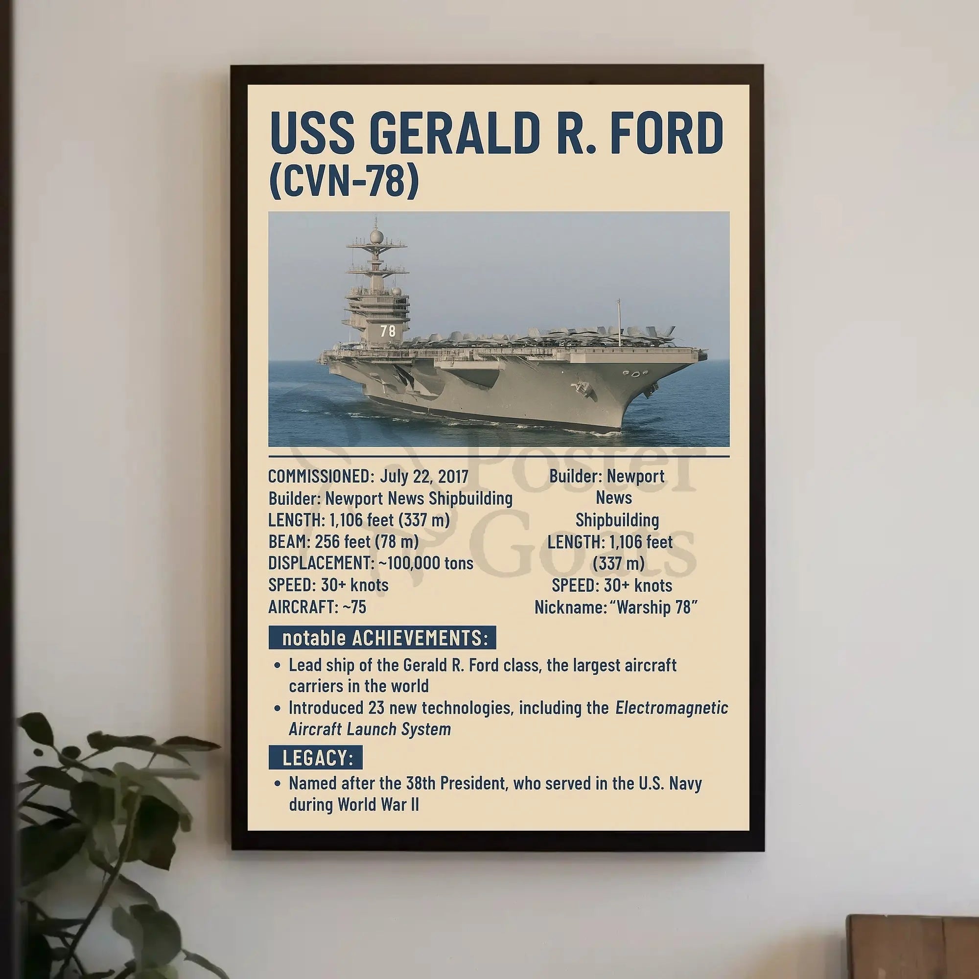 USS Gerald R. Ford Aircraft Carrier Military Poster PosterGoat