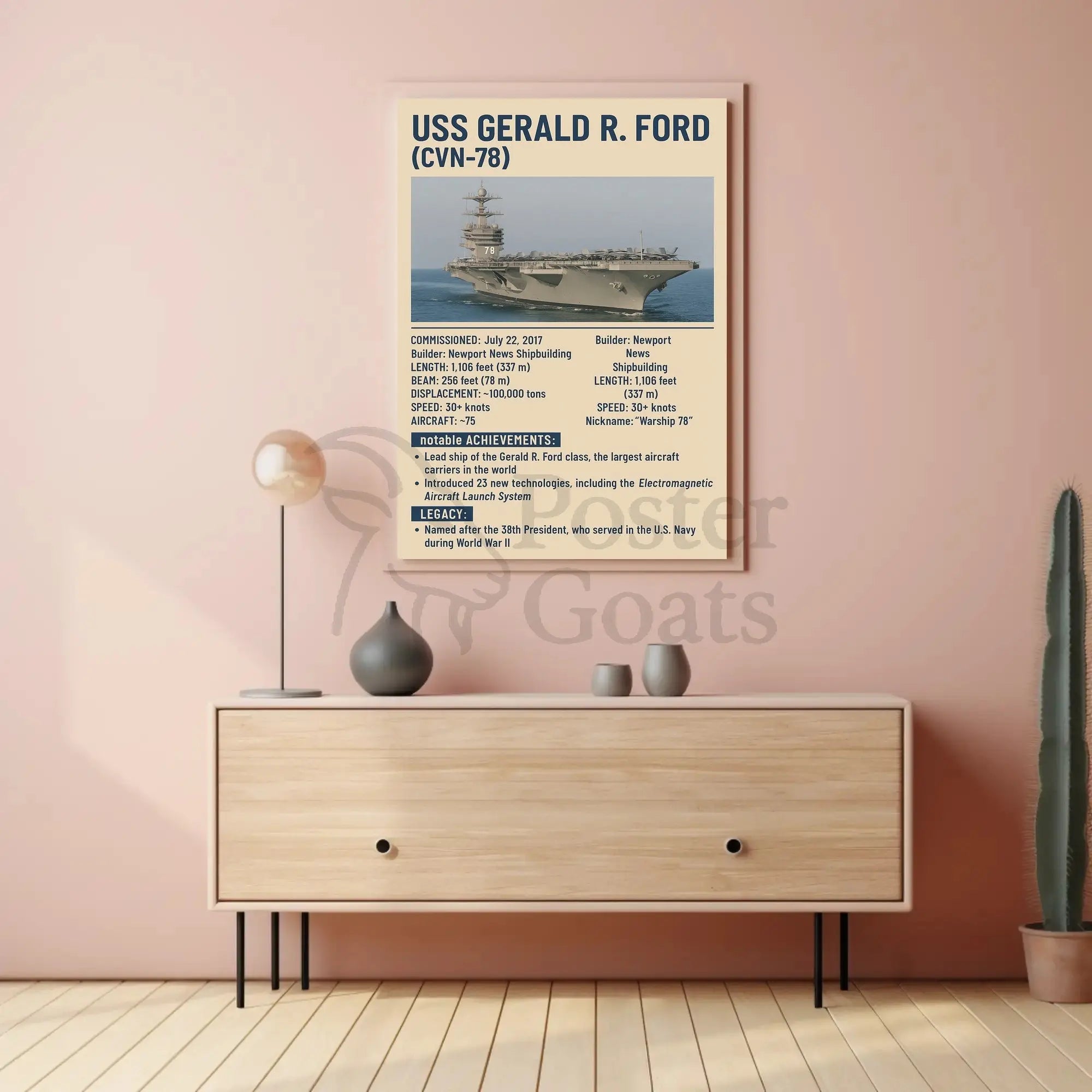 USS Gerald R. Ford Aircraft Carrier Military Poster PosterGoat